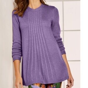 Soft Surroundings Sydney flared cable sweater Size XS Purple
